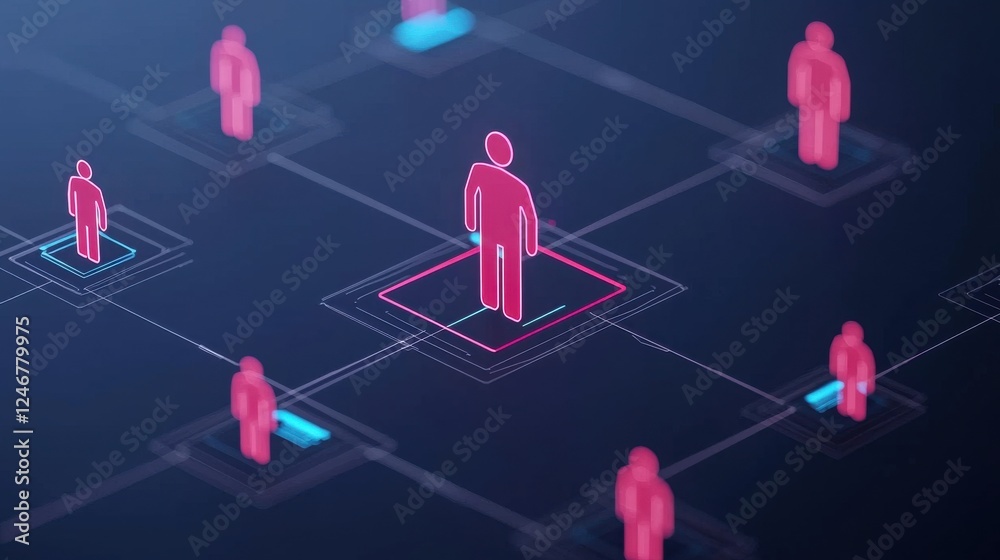 Leinwandbilder visual representation of a network with stylized human figures interconnected, highlighting one in a