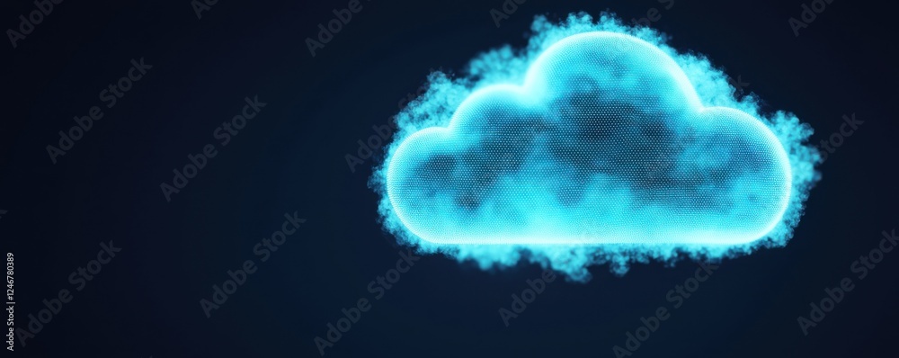 Aufkleber Digital representation of a glowing blue cloud, symbolizing technology and data storage in a dark background.