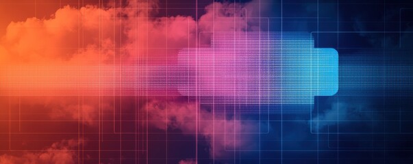 Obraz premium Abstract digital background with colorful gradients and pixelated patterns, evoking technology and motion.