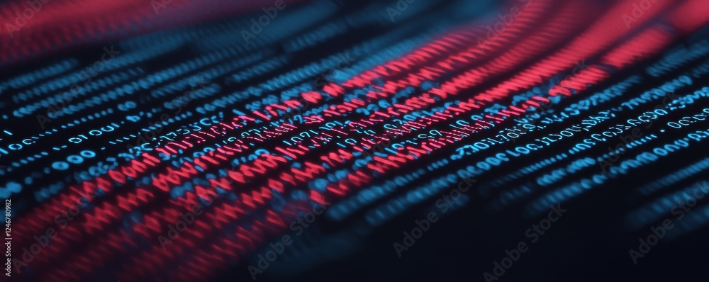 Fototapete Abstract digital patterns in vibrant red and blue tones, conveying a sense of technology and data flow.