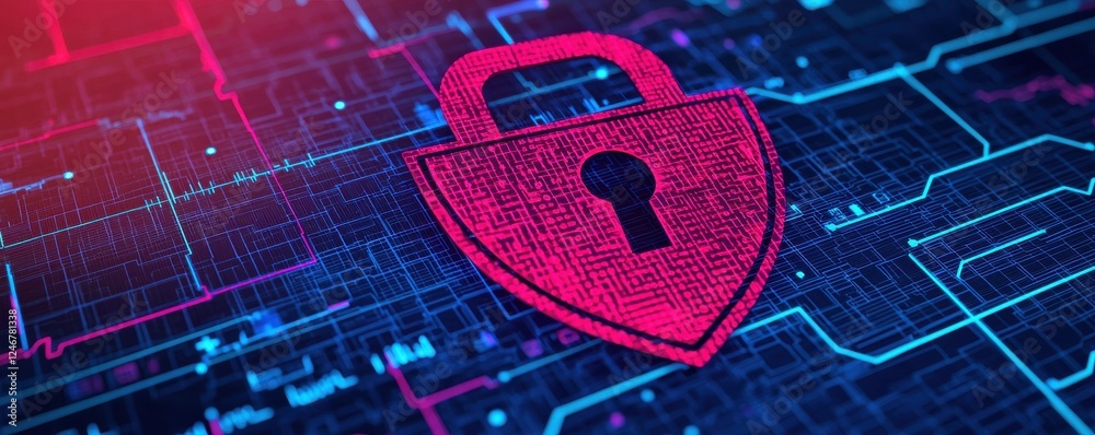 Fototapete digital padlock symbol on a circuit board background, representing cybersecurity and data protection