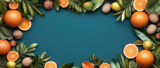 Group of fresh oranges with green leaves arranged on a wooden surface for fruit display or market showcase