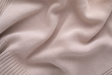Soft beige cotton knitted clothes wear draped gently displaying texture and warmth in natural light.