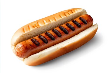 A plain grilled hotdog isolated on a white background