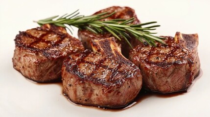 Perfectly Sear Marks on Lamb Chops Plated with Fresh Herb Garnish