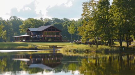 Fototapeta premium A corporate retreat featuring team-building activities, workshops, and scenic outdoor settings designed to enhance collaboration and leadership skills among employees.