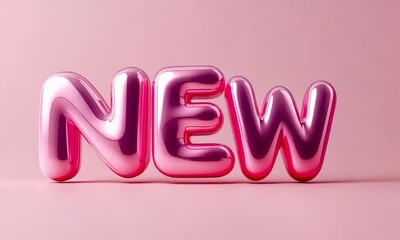 Bright and colorful letters spell new against a soft pink background in an eye-catching display