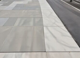 Fototapeta premium Modern Urban Sidewalk and Road Design with Subtle Light and Shadow Patterns
