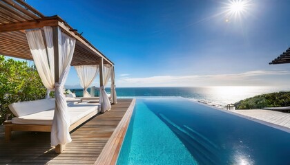 Relaxing by the infinity pool under the sunny sky during a perfect summer day
