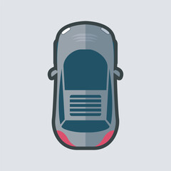 top view dark grey car with outline flat vector design.