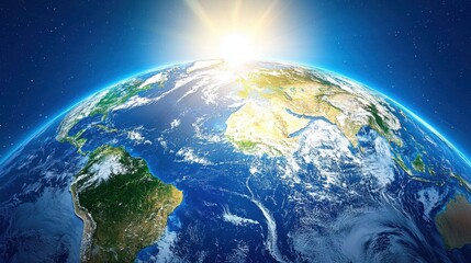 A bright glowing Earth, seen from orbit, leaving open space for messages or branding.