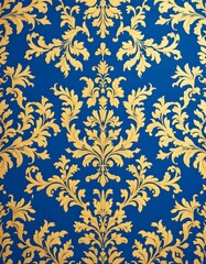 Intricate Golden Floral Pattern on Royal Blue Background for Elegant Designs