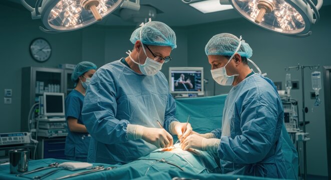 Surgical Team Performing Operation in Modern Hospital - Powered by Adobe