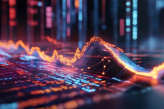 A clean and modern illustration of a scatter plot with trend lines