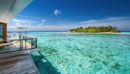 Fototapeta premium Breathtaking summer vista of crystal clear waters and lush island paradise