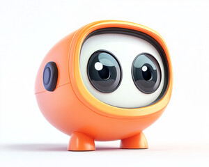 Futuristic robot character with large expressive eyes, friendly AI-driven digital assistant concept rendered in 3D