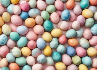 Obraz premium Pastel-colored eggs arranged in a delightful spring pattern, perfect for Easter celebrations and springtime decorations
