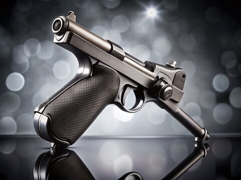 Isolated German Luger P08 Pistol, Minimalist Black and White Photography