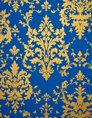 Obraz premium Elegant Floral Pattern with Ornate Golden Motifs on a Blue Background
