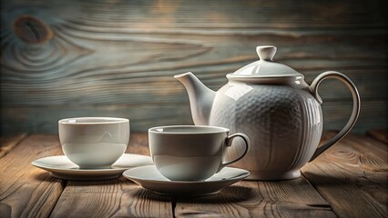 Fototapeta premium Serene porcelain teapot and cups: a still life celebrating the tea ceremony.