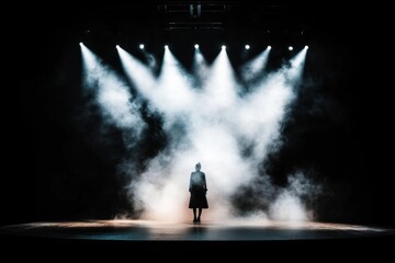 A flat silhouette of a performer taking a bow under a spotlight