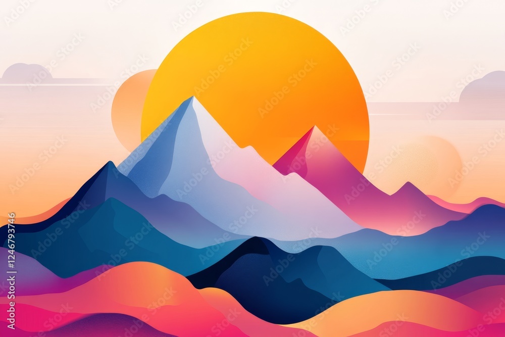 Aufkleber a flat, modern design of a mountain range with simple geometric shapes