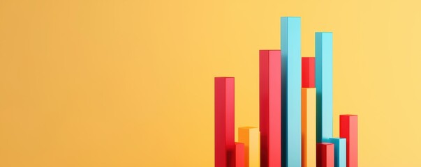 Obraz premium Stylized 3D candlestick graph with red and blue bars, soft yellow background, representing stock market analysis and data trends