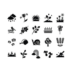 set of spring season icons, summer, nature