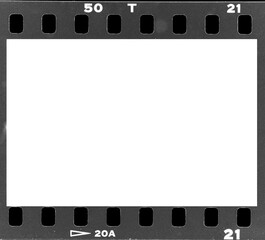 An empty vintage film negative frame with numbered markings and perforations.