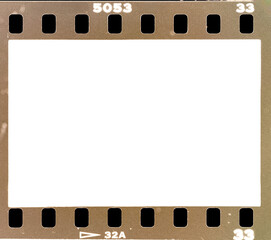 An empty vintage film negative frame with numbered markings and perforations.