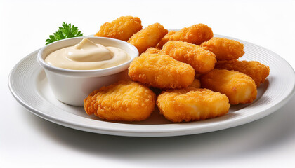 nuggets and mayo in white plate on white background