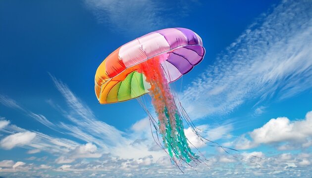 Jellyfish kite flying in blue sky
