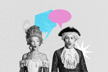 Sketch design artwork 3D photo collage of french aristocracy feather accessory elegance young lady...