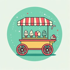 Naklejka premium Colorful ice cream cart illustration