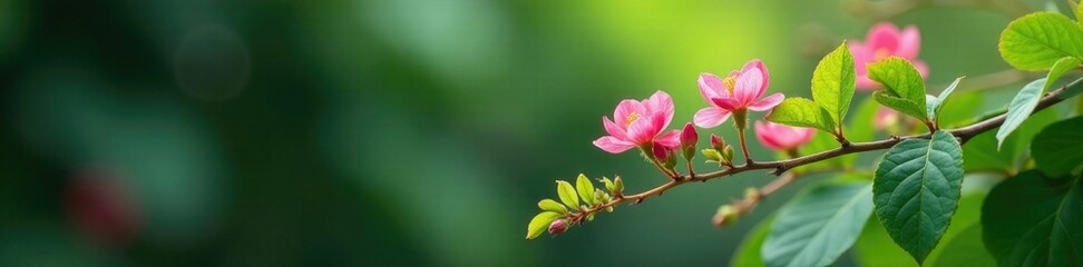 Obraz premium Delicate stems with pink flowers and green leaves, asia, leafs, lamprocapnos