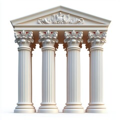 White Classical Temple Facade With Four Fluted Columns And Intricate Ornamentation
