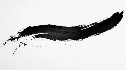 Bold black paintbrush stroke executed in expressive brush movement, abstract artistic composition symbolizing creativity and spontaneity