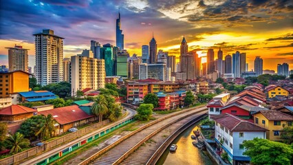 Obraz premium Kuala Lumpur Kampung Baru Skyline View from Saloma Link Bridge