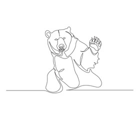 One continuous line drawing of grizzly kodiak bear. single line of brown bear drawing. editable stroke