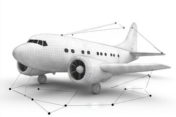 Minimalist low poly wireframe airplane shooting lasers