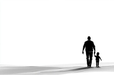 Obraz premium Father Holding Son's Hand in Minimalistic Flat Vector Illustration