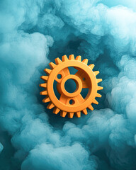 Industrial gear in misty atmosphere abstract art digital design creative view