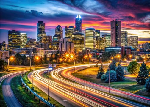 A long exposure reveals Denver's dazzling night lights and urban panorama.