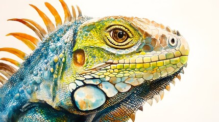Fototapeta premium Vibrant Watercolor Portrait Of A Green Iguana