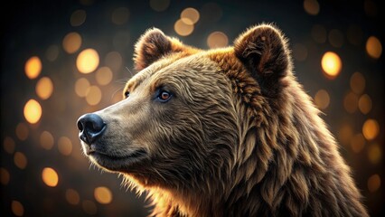 A majestic brown bear's profile, softly blurred background.  Nature's beauty captured.
