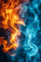 Fototapeta premium Fiery Contrast: Blue and Orange Smoke Swirls - Made with Generative AI
