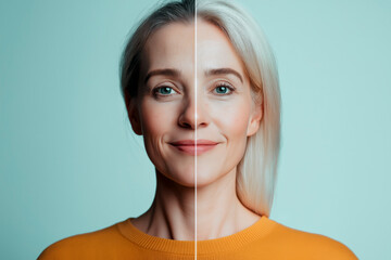 portrait of a woman divided into two parts of different ages