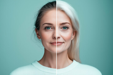 portrait of a woman divided into two parts of different ages