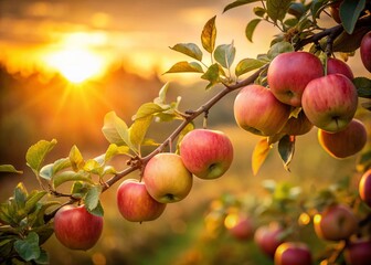 Long Exposure Photography: Apples Hanging on a Tree Branch at Sunset