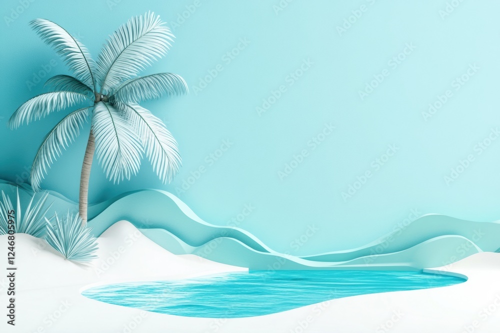 Aufkleber tropical beach setting with coconut palm tree and inviting turquoise water for relaxation and leisur